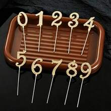 1pc/10pcs 0-9 Gold Diamond Cake Topper Decorations, Suitable For Birthday Wedding Party Cake Decor - Gold - View 3