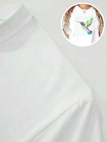 Camiseta de mujer moderna, informal, para fiestas y para estar en casa, 100% algodón, corte holgado. 1 blusa de mujer, blusas bonitas para mujer, ropa de mujer, camiseta de algodón blanco, estampado colorido de colibrí, estampado de algodón de alta calidad, cuello redondo, corte básico holgado, para hombre y mujer, transpirable, versátil, lavable a máquina, cómoda, talla S ~ 3XL, para uso diario, casual, deportivo, artículo esencial de verano, 100% algodón. - Blanco - Ver 5