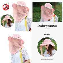 Mosquito Head Net Hat, Safari Sun Hat with Veil Mesh Protection from Insect - Rosado - Ver 1