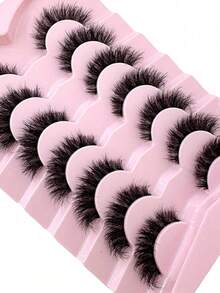 7 Pairs Luxury Soft 3D Faux Mink Lashes Set Daily Party Wear D Curl Wispy Fluffy Lightweight Dramatic Volume Reusable False Eyelashes - Black - View 5