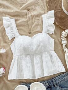 Camisa de mujer de manga corta para vacaciones de primavera/verano, de tela texturizada, adecuada para festival de música, estilo bohemio, citas de vacaciones, tarde de té - Blanco - Ver 9