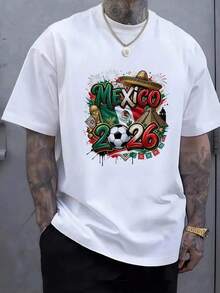México 2026 con bandera nacional águila sombrero charro pirámide balón y fuegos artificiales celebrando el espíritu futbolero y la cultura latina Camiseta de hombre 100% algodón - Negro - Ver 6