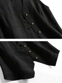 Chaleco de lino casual para mujer, estilo corto para primavera y verano - Negro - Ver 6