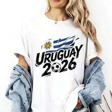 Spain 2026 World Cup Fan T-Shirt, Spanish Flag T-Shirt, La Roja T-Shirt For The 2026 World Cup, Gift For The Spanish National Team. Y2K Style Sportswear, Crew Neck, 100% Cotton, Soft Fabric, Short Sleeves. - 白色 2 - 查看 7