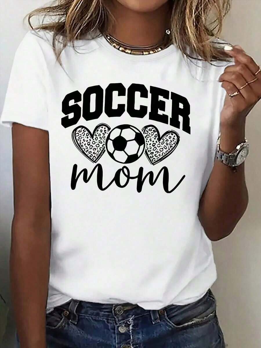 1 pieza Camiseta de Fútbol Wo - Camiseta de manga corta con temática de fútbol, con silueta en forma de H y estampado de balón de fútbol/corazón, transpirable, de cuello redondo, corte holgado, ideal para usar en capas, lavable a máquina, regalo adecuado para fiestas de fútbol, cumpleaños, partidos. 180g Algodón 100%. - Blanco - Ver 1