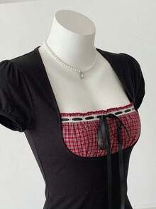 Blusa de verano elegante con volantes en el bajo, estampado de flores diminutas y parches - Multicolor - Ver 7