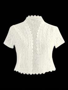 Chaqueta casual de verano para mujer, de unicolor, con parches de encaje en la parte delantera abierta, para ropa de fiesta de vacaciones - Albaricoque - Ver 1