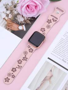 花卉雕刻表带，兼容 41mm、40mm、44mm、45mm、42mm、38mm、49mm、46mm 表带，可爱花朵图案，柔软硅胶运动表带，兼容 Series 11、10、SE、9、8、7、6、5、4、3、Ultra，女士时尚花卉元素表带，兼容 表带 - LD004花卉-粉配煙紫 - 查看 2