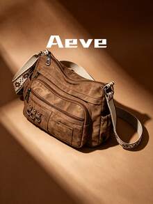 Bohemian Style Women's Crossbody Bag, Multi-Pocket Zipper Closure, Vintage Elegant Streetwear Shoulder Bag, Lightweight Outdoor Portable Square Bag, Fits Phone Camera Coins Cosmetics, Casual Chic Tote, Soft Solid Color Minimalist PU Leather, Polyester Lining, Suitable For Travel, Vacation, Party, Business Trip, Mommy Bag, Detachable Shoulder Strap - Rust Brown - View 6
