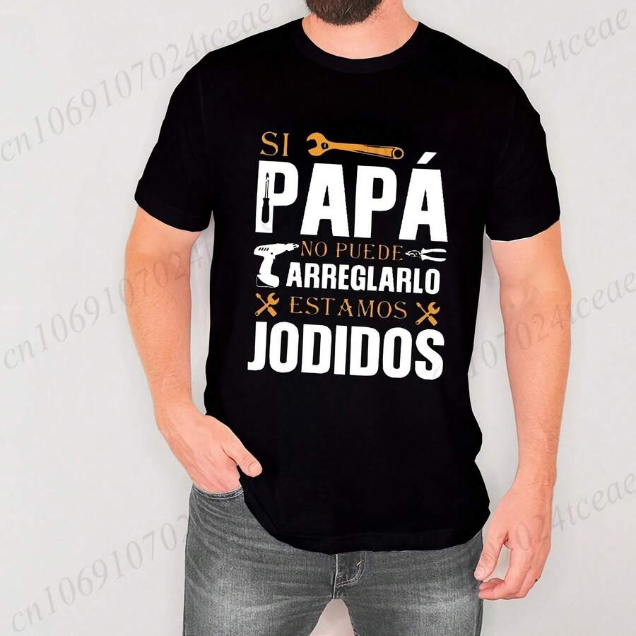 Camiseta para hombre, si papá no puedo arreglar, estamos atornillados, regalo Retro español para padre y papá, ropa de motocicleta para hombre, camiseta informal de moda - forma - Ver 1