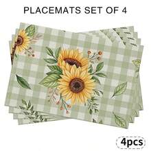 A Complete Set Of Daily Sunflower, Green Leaf, Green Checkered, And Striped Patterned Placemats, Suitable For Spring, Summer, Autumn, And Winter. It Adopts A Multi-Color Pattern Design And Is Woven From 100% Polyester Fiber. The Size Is 12 * 18 Inches And Can Be Machine Washed With Polyester Placemats. Heat Resistant, Stain Resistant, Waterproof, Easy To Clean, Suitable For Dining Tables, Holiday Party Decorations, Desktop Protection, Kitchen And Living Room Decorations, And Daily Use. - Multicolor - View 13
