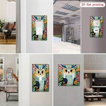 1片 2D平面印花迷人貓頭鷹與花卉綠洲開關面板，時尚圖案，印花面板，適用於臥室、廚房和客廳家居裝飾，安裝方便，耐用，2D平面設計 - B - 查看 1