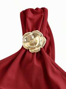 Hannahelzahed  MOD Falda de cola de pez con pliegues asimétricos y broche dorado como decoración - Rojo - Ver 3