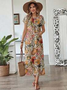 Vestido casual de mujer con estampado floral y manga corta, ideal para vacaciones de verano - Multicolor 6 - Ver 6