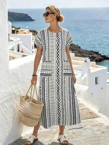 Vestido casual de mujer con estampado floral y manga corta, ideal para vacaciones de verano - Multicolor 9 - Ver 3