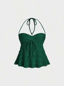 Top de tirantes con cuello halter y pliegues en Y2K - verde oscuro - Ver 1