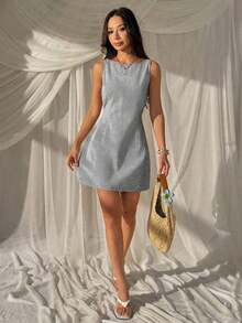 Vestido mini sexy sin espalda 95% algodón, esencial para el verano, adecuado para el uso diario, citas, fiestas, Navidad, Año Nuevo, Acción de Gracias, fiestas, bodas, playa, ceremonias de graduación, moda, elegante, casual, salidas, citas, reserva - Negro - Ver 6