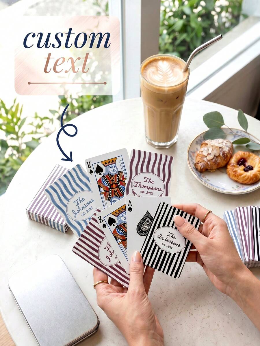 1 Deck Personalized Family Surname Playing Cards, Customized Surname Wedding Favor, Newlywed Couple Commemorative Playing Cards, Casino Guest Gifts - Multicolor - View 1