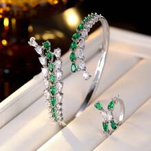 2pcs Elegant Rhinestone Water Drop Bracelet And Ring Set, Suitable For Workplace, Gala, Party And Formal Occasions - Bracelet Ring Set - View 8