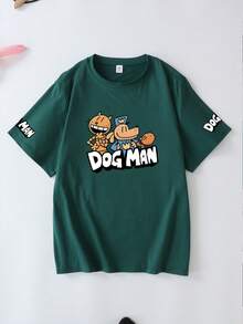 Camiseta de cuello redondo con estampado de perro talla grande, top de verano minimalista y casual para mujer, manga corta con estampado, adecuado para uso diario, vacaciones en la playa; adecuado para uso diario, salidas, viajes, playa, fiestas, atuendo de verano para mujer, atuendo de vacaciones para mujer - Verde Oscuro - Ver 2