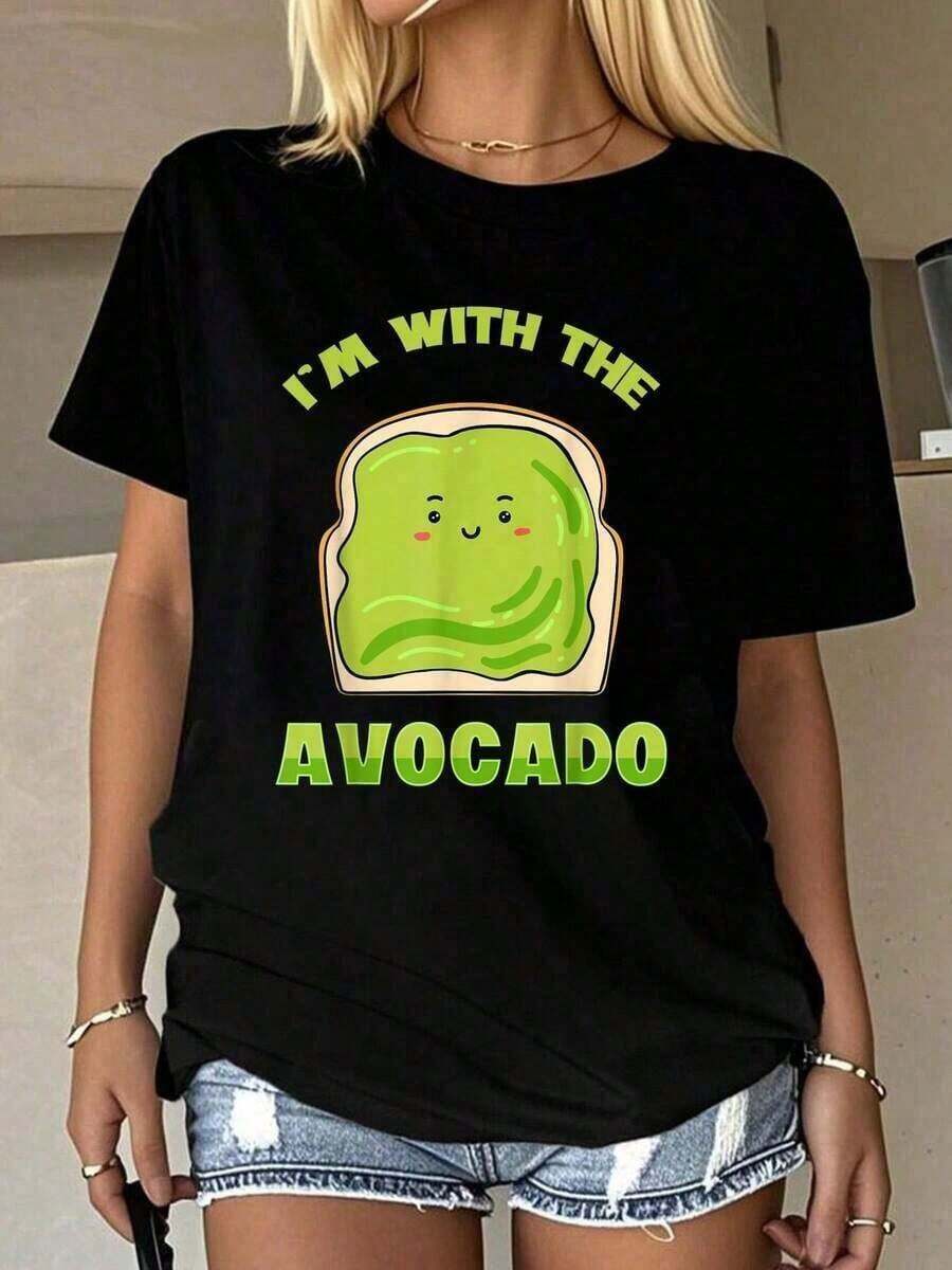playeras de algodón mujer 1pscCamiseta con estampado de guacamole, aguacate y comida mexicana, ropa de mujer, camiseta gráfica, ropa casual para todas las estaciones, cómoda, suave, manga corta, cuello redondo, 100% algodón, estilo callejero vintage, unisex, camiseta holgada de algodón de manga corta y cuello redondo. 100%cotton ropa de mujer Daily home top - Negro - Ver 1
