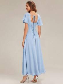 EVERPRETTY 優雅雪紡短袖方領伴娘禮服，秋季婚禮賓客晚禮服，適合海灘度假派對、生日派對洋裝 - 淺藍色 - 查看 5