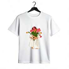 Tops para mujer Casual de Manga Corta para Mujer WXM% Algodón (Estampado Floral Encantador y Gráfico de Chica) - s Estampadas / Tops para Mujer - Casual Negra: Estilo Urbano y para Fiestas - para Uso Diario; Manga corta, cuello redondo, corte regular - El regalo perfecto para cumpleaños o días festivos - Hermoso estilo de verano: Ropa de verano para mujer - Blanco - Ver 1