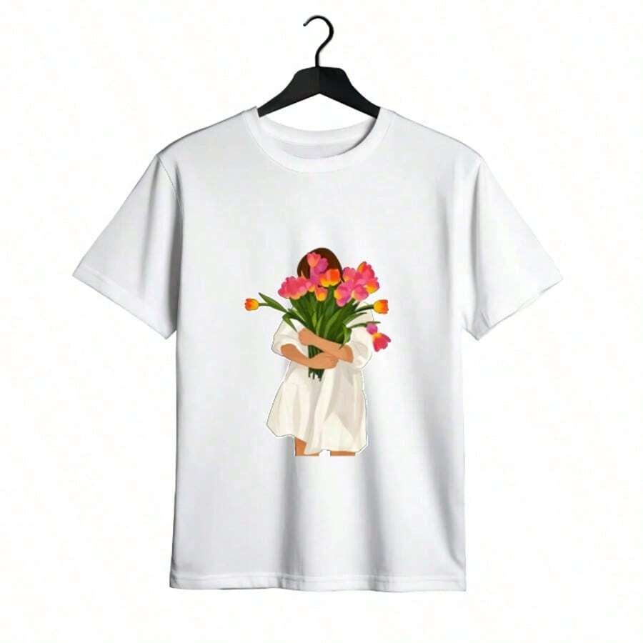 Tops para mujer Casual de Manga Corta para Mujer WXM% Algodón (Estampado Floral Encantador y Gráfico de Chica) - s Estampadas / Tops para Mujer - Casual Negra: Estilo Urbano y para Fiestas - para Uso Diario; Manga corta, cuello redondo, corte regular - El regalo perfecto para cumpleaños o días festivos - Hermoso estilo de verano: Ropa de verano para mujer - Blanco - Ver 1