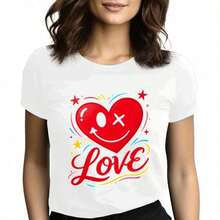 Tops para mujer juvenil de una pieza con estampado de corazones, estilo urbano, para mujer, con estampado de rostro, ropa casual de primavera/verano para exteriores. - Blanco - Ver 9