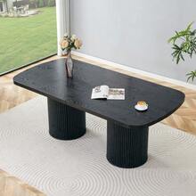 Modern Oval Dining Table With Fluted Central Leg, High Quality MDF Top With Wood Look, In Wabi-Sabi And Mid-Century Style For The Kitchen. - Black - View 3