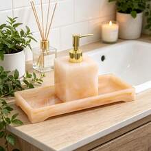 Minimalist Luxury Style Bathroom Accessory Set, Bathroom Toiletry Set, Manual Soap Dispenser, Tray Storage Organizer - 400ml Bottle + Short Tray - View 3