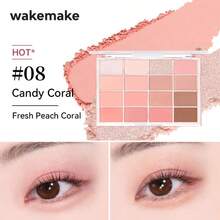 Wakemake 16色眼影盤，包含豐富多元的高飽和度色彩，涵蓋霧面、閃光、亮片等多種質地，可打造從自然日常到甜美約會的各種眼妝造型 - 08 糖果珊瑚 - 查看 9