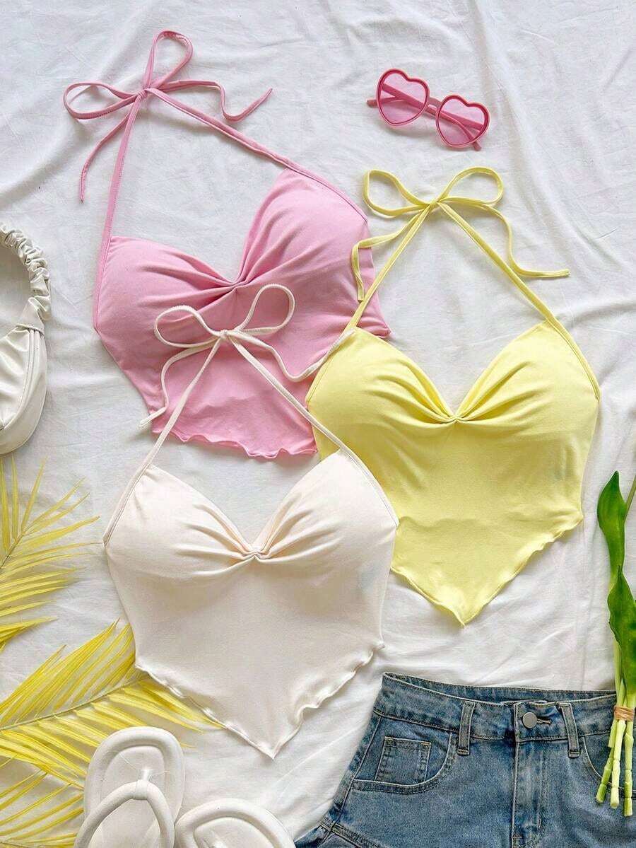 Nuevo atuendo casual de primavera/verano para vacaciones, boda en la playa, invitado de boda, graduación, brunch, Día de San Patricio, Spring Break, Pascua, festival de música, elegante, bohemio, tropical, top con atar en el cuello para fiesta - Multicolor - Ver 1