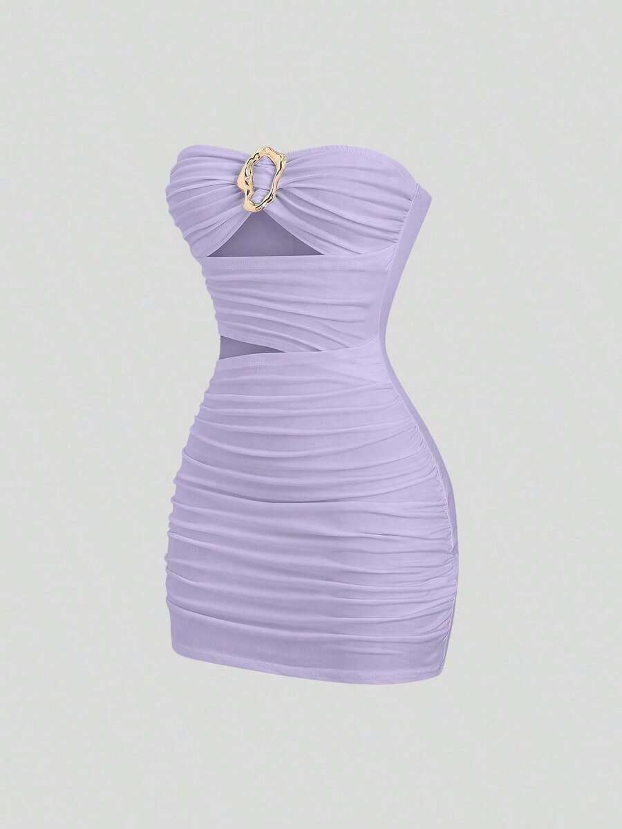 Vestido mini ajustado y sexy para mujer con hebilla metálica sin tirantes - Púrpura malva - Ver 1