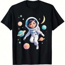 GiftSpace Women's Short Sleeve Crew Neck T-Shirt, Astronaut Design, Coic Explorer Style, One-Sided Print, Cotton, Soft, For All Seasons - 顏色 6 - 查看 5