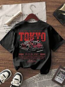 Camiseta Casual Negra para Mujer con Estampado de Coche Subterráneo de Tokio, Manga Corta con Hombros Caídos y Cuello Redondo para Ropa Urbana W1JL - Negro - Ver 5