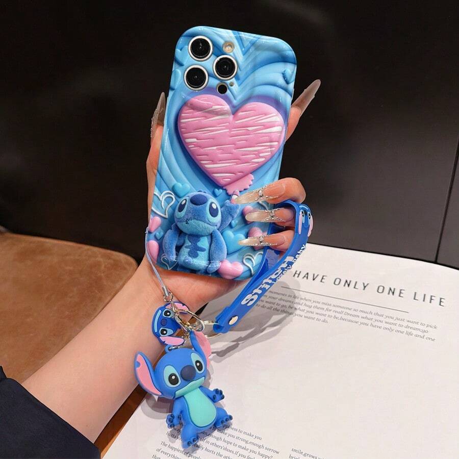 Disney Lilo & Stitch Phone Case With Stitch Charm And Stitch Lanyard - Cute Stitch Protective Case With Pink Heart And Layered Background Design, Equipped With Delicate Stitch Decorative Lanyard And Beaded Bracelet For Easy Carrying, Compatible With IPhone 17, 16, 15, 14, 13, 12, 11 Pro Series, Ideal For Birthdays, Holidays, Anniversaries, Graduation Gifts, Or Any Special Occasion To Surprise Family, Friends, Classmates, And Loved Ones. - trắng - Xem 1