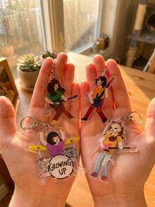 4 piezas Llavero con patrón de figura de banda de rock estilo K-Pop con orejas de animales de dibujos animados, para bolso, concierto, apoyo de fans, uso, fiesta y regalo. Regreso a la escuela - Multicolor - Ver 3