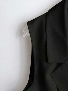Blazer blanco ajustado de línea A con cuello en V francés, elegante, con lazo y botones sin mangas para mujer, para primavera/verano - Negro - Ver 3