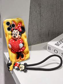 Disney Minnie Mouse Phone Case With Minnie Charm And Lanyard - Cute Minnie Protective Case With Plush 3D Design, Polka Dot Heart, And Yellow Cheese Background, Equipped With Delicate Mickey Decorative Lanyard And Beaded Bracelet For Easy Carrying, Compatible With IPhone 17, 16, 15, 14, 13, 12, 11 Pro Series, Ideal For Birthdays, Holidays, Anniversaries, Graduation Gifts, Or Any Special Occasion To Surprise Family, Friends, Classmates, And Loved Ones. - 白色 - 查看 5