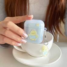 Ốp tai nghe hình gà con màu vàng chấm bi xanh trắng trong suốt viền lượn sóng kèm mặt dây chuyền acrylic, tương thích với 2/3/4/Pro/Pro2/Pro3 - Màu xanh nhạt - Xem 5