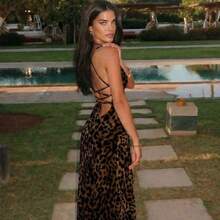 Women's Elegant Sexy Leopard Print Backless Halter Maxi Party Dress, Summer Holiday Outfits , Elegant And Sexy Leopard Print Dress Is Perfect For A Spring Vacation Cruise Or Weekend Getaway, And Is Also An Ideal Choice For Women's Summer And Spring Break Outfits. Valentine's Day Dress - Multicolor - Ver 2