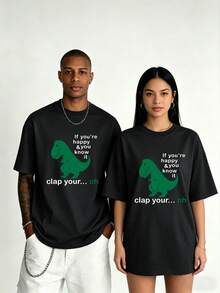 Men's Dinosaur Slogan Printed Round Neck Casual Commuter T-Shirt - Black - View 2