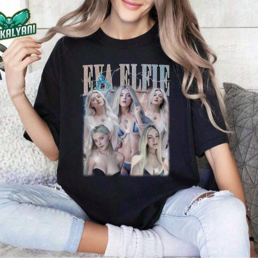 Cute Unisex Casual Premium T-shirts100% Cotton Women's Digital Print Loose Tee Casual Skin-Friendly S-5XL Street Weekend Lounge Outfit Eva Elfie Retro Bootleg Shirt, Eva Elfie Fans Shirt, Y2K Pop Culture Streetwear Tee, Fan Art Graphic Shirt, Vaporwave Y2K Fan Shirt - Negro 6 - Ver 1