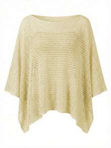 Elegante top de mujer de primavera/verano, de punto rosa, con cuello redondo, sólido, semitransparente, con capucha y detalles de lentejuelas calados, para uso casual, vacaciones y playa - Amarillo - Ver 7