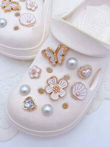 18pcs Fashionable Versatile Pearl Flower Shell Shoe Clips, Detachable DIY Decorations, Multifunctional Shoe Clips For Women's Sandals, Slippers, Beach Bags, Suitable For Holidays And Birthday Party Gifts - Gold - View 5