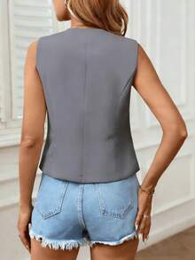 Chaleco sin mangas elegante y casual para uso diario en verano para mujeres - Gris - Ver 2