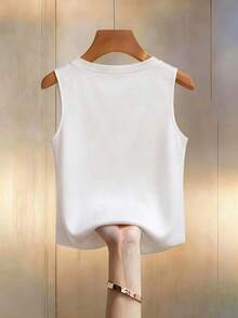 Blusa de tirantes elegante con estampado floral y cuello de perlas brillantes para mujer, adecuada para citas, salidas casuales, ir al trabajo, tomar el té por la tarde, Día de la Madre, Día del Maestro - Blanco - Ver 2
