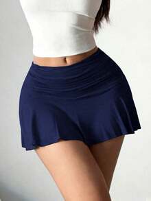 Solva Falda de línea A de unicolor casual para mujer, verano - Azul marino - Ver 2
