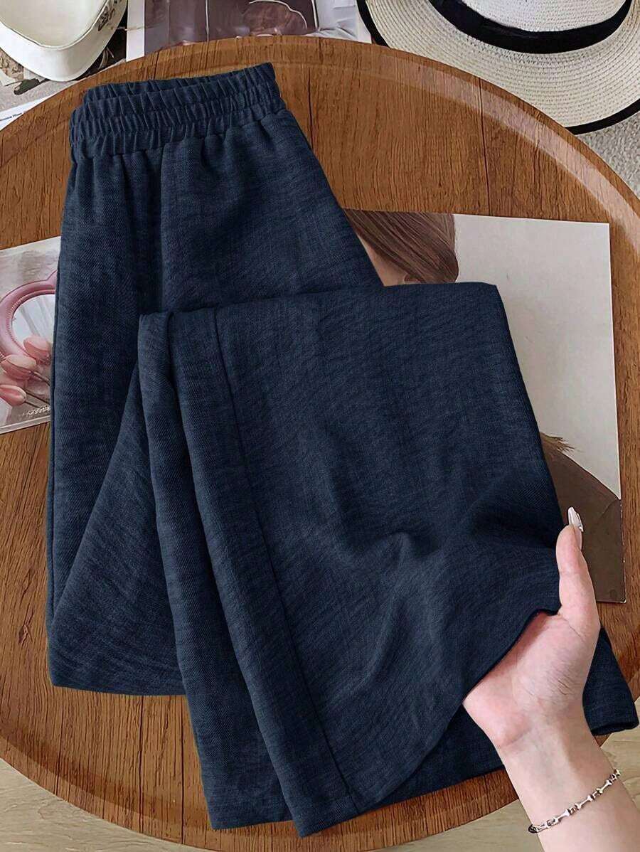 Pantalones casuales de unicolor para mujer, aptos para el verano - Azul - Ver 1